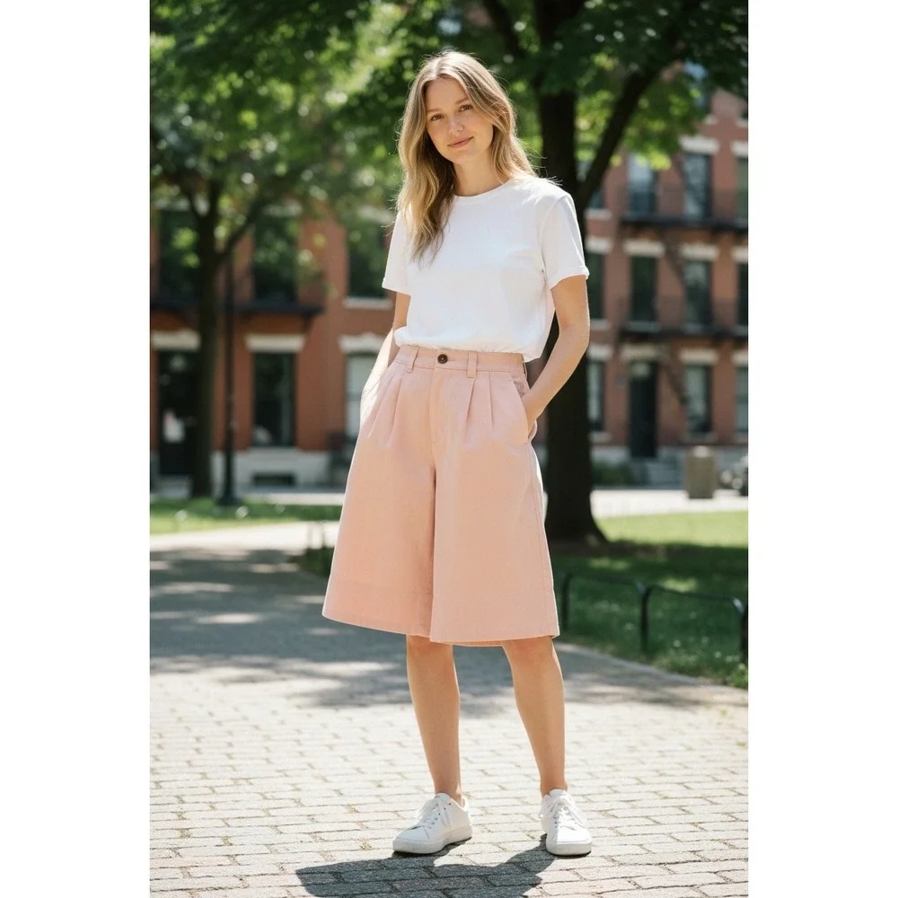 Free People Peach Pink Pleated Wide Leg Culotte Shorts OB2228966 Women's Size 0